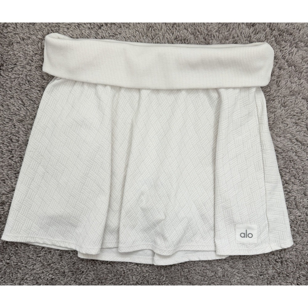 Women's alo Yoga Doubles Skirt Trendy Roll Fold Over Waist Band Cream Size M